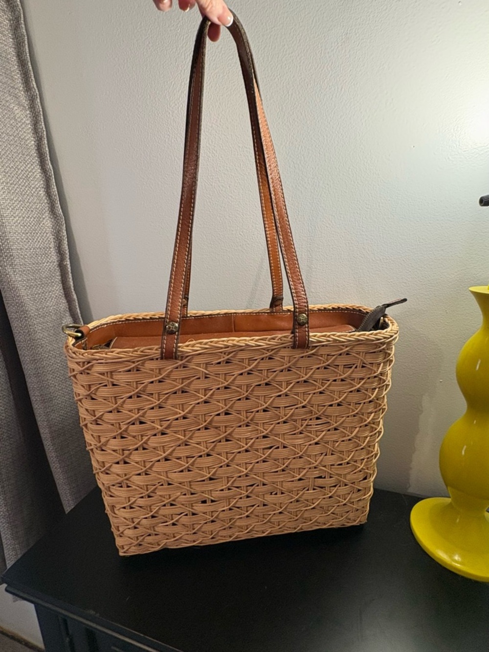 Patricia Nash Woven Straw Tote with Brown Leather Straps